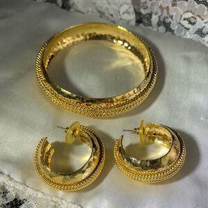 Gold Textured Bracelet and Earring Set